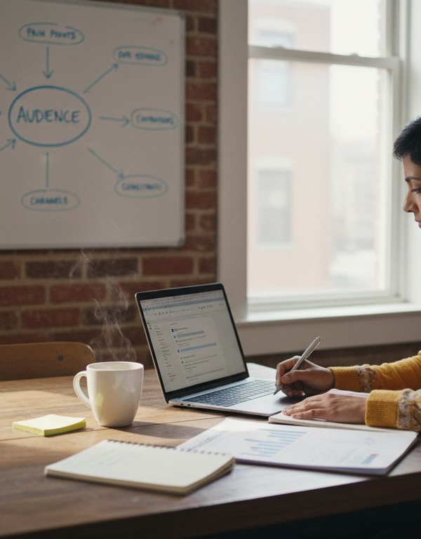 Solo business owner working at dining table