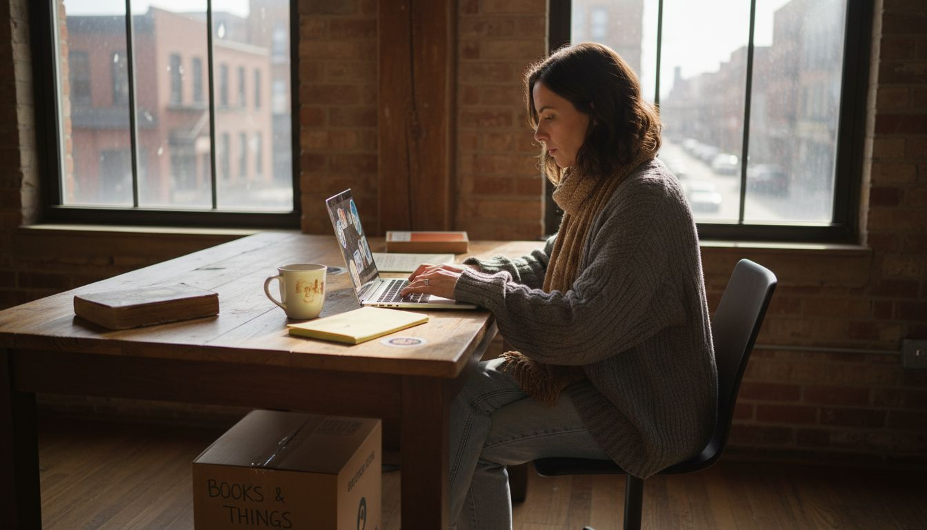 Solopreneur working at desk in city loft