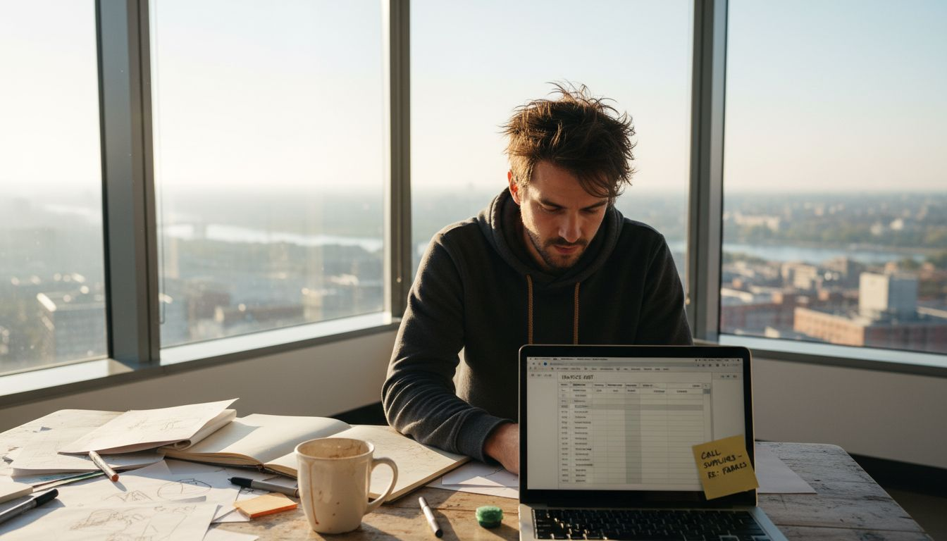 Solo entrepreneur working in corner office