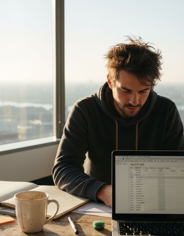 Solo entrepreneur working in corner office