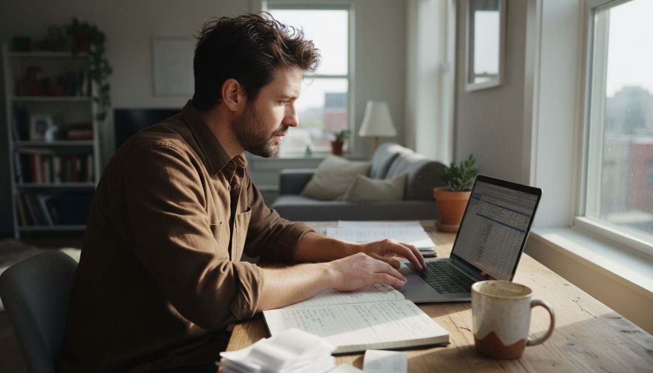 Solopreneur working at cluttered desk