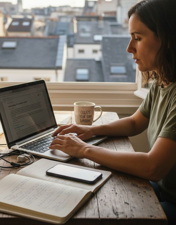 Solopreneur working at home on content marketing