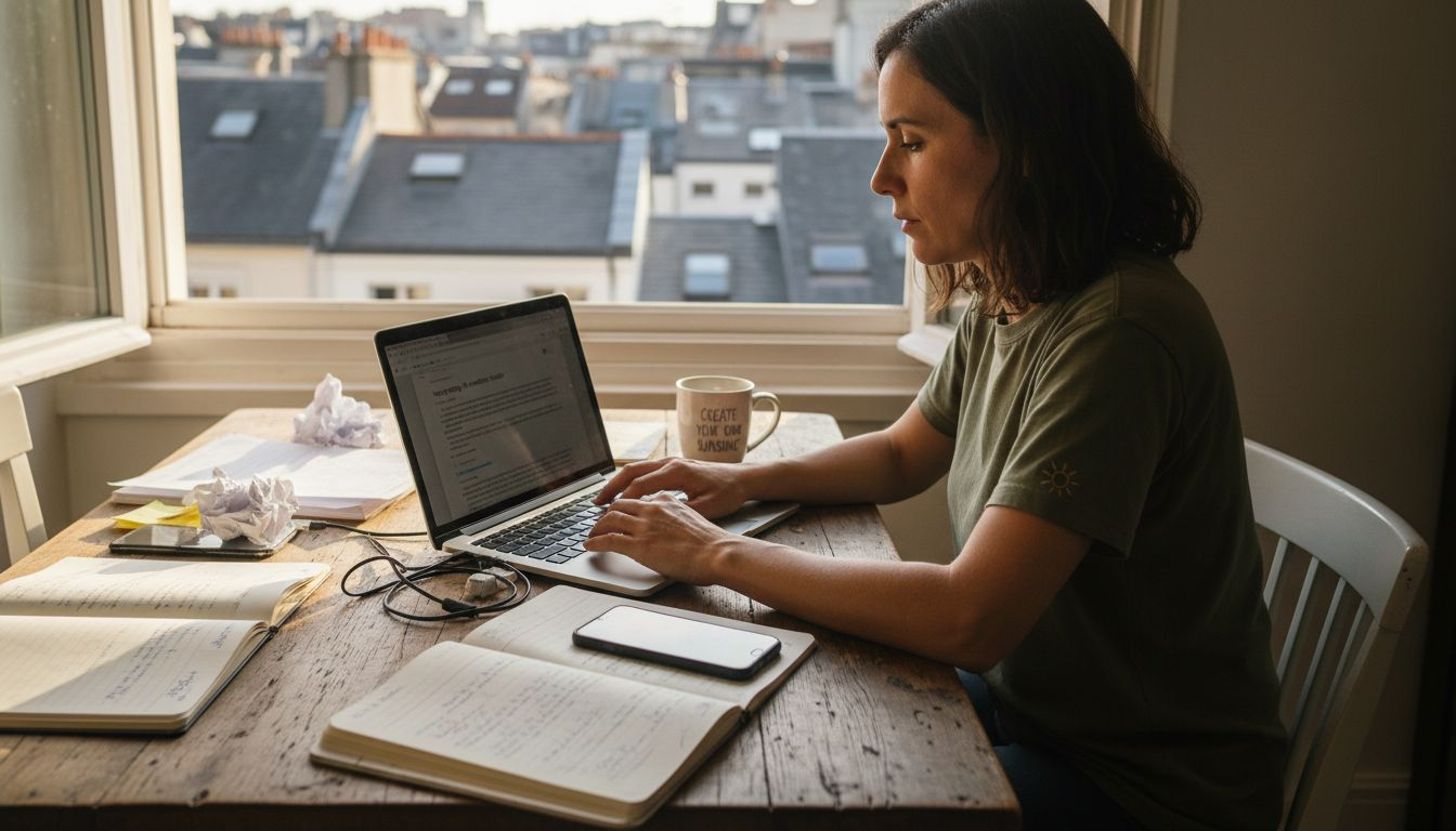 Solopreneur working at home on content marketing