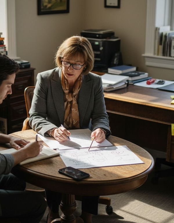 Mentor and solopreneur meeting in office