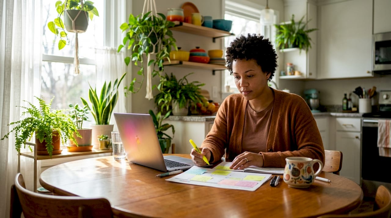Woman planning finances for going solo