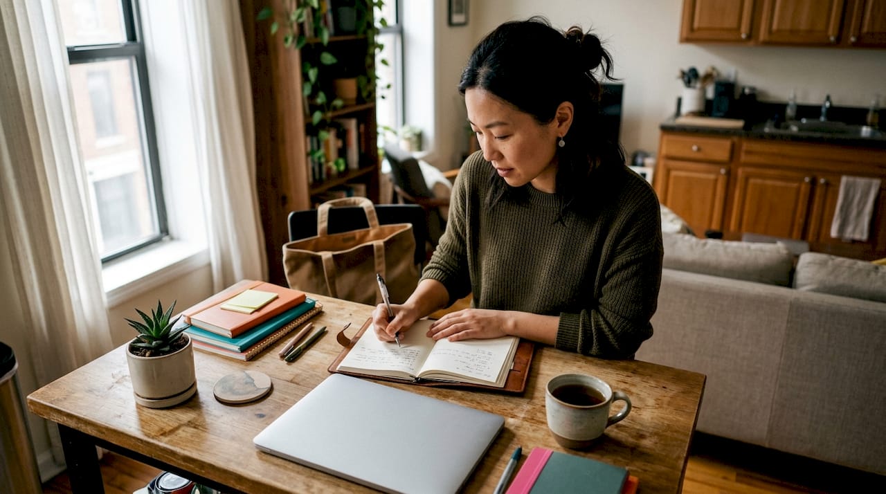 Solo founder working at home office desk