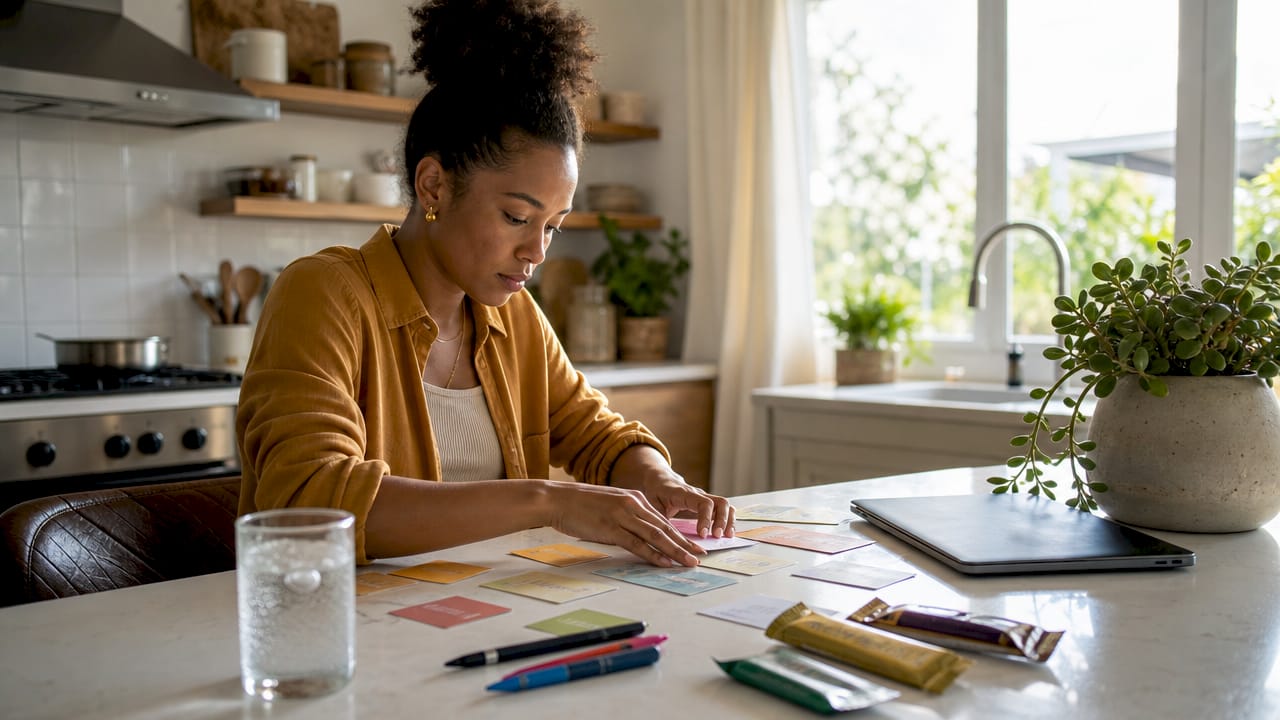 Solopreneur prioritizing tasks at standing desk