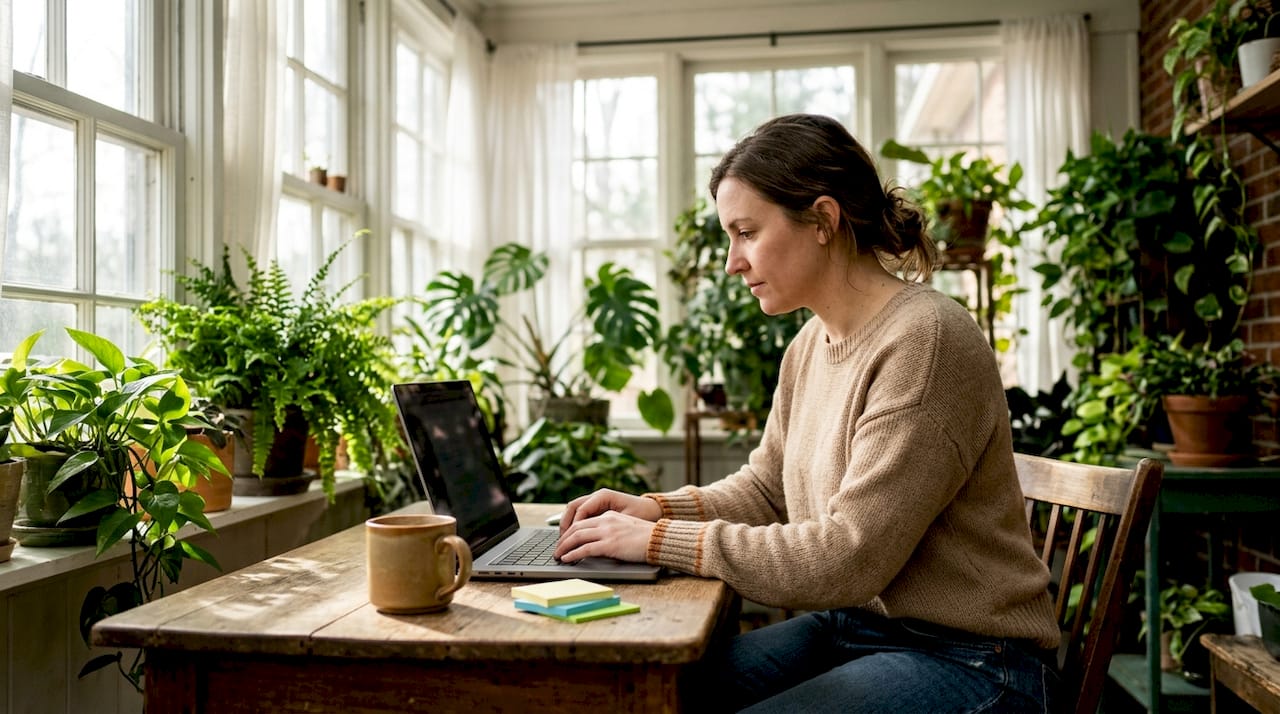 Blogger working at home office desk