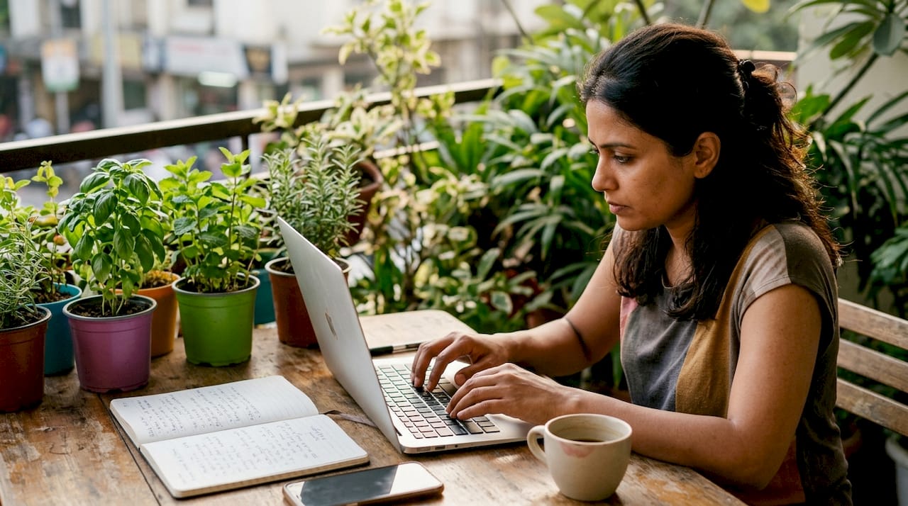Solo entrepreneur working on automation in home office