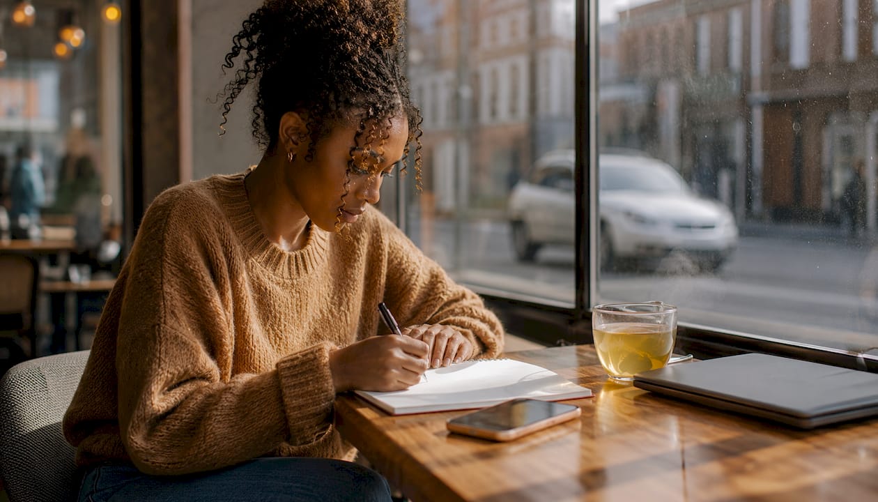 Black woman working on laptop at home