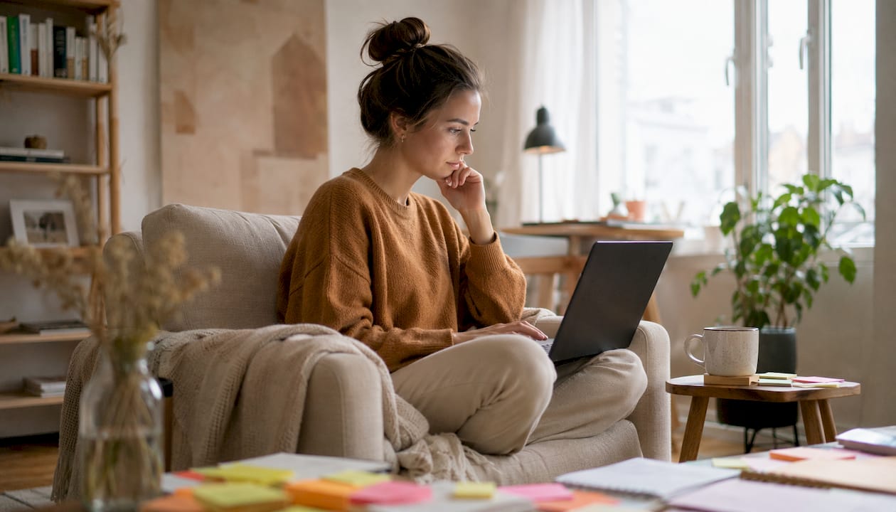 Exhausted solopreneur at home office desk