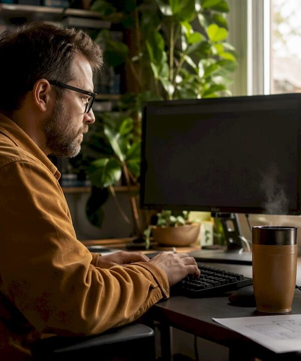 Engineer configuring enterprise software on desktop