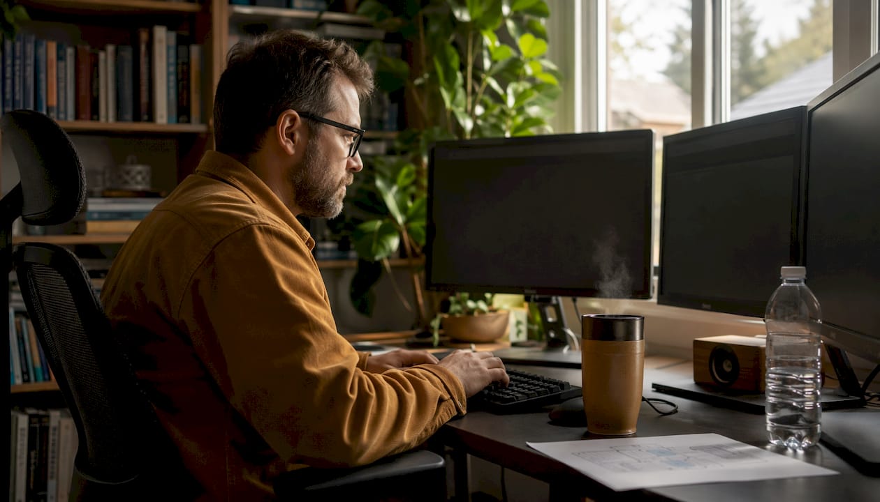 Engineer configuring enterprise software on desktop