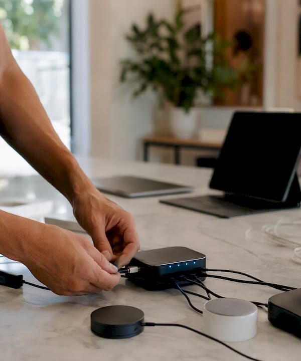 Hands wiring automation device on desk