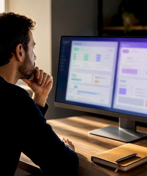 Solopreneur comparing SEO plugin dashboards